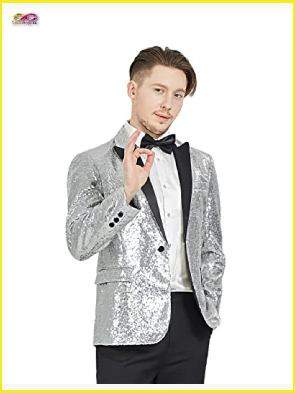 Slim Fit Tailcoat Sequin Blazer Tuxedo Jacket Dinner Party Wedding Elegant